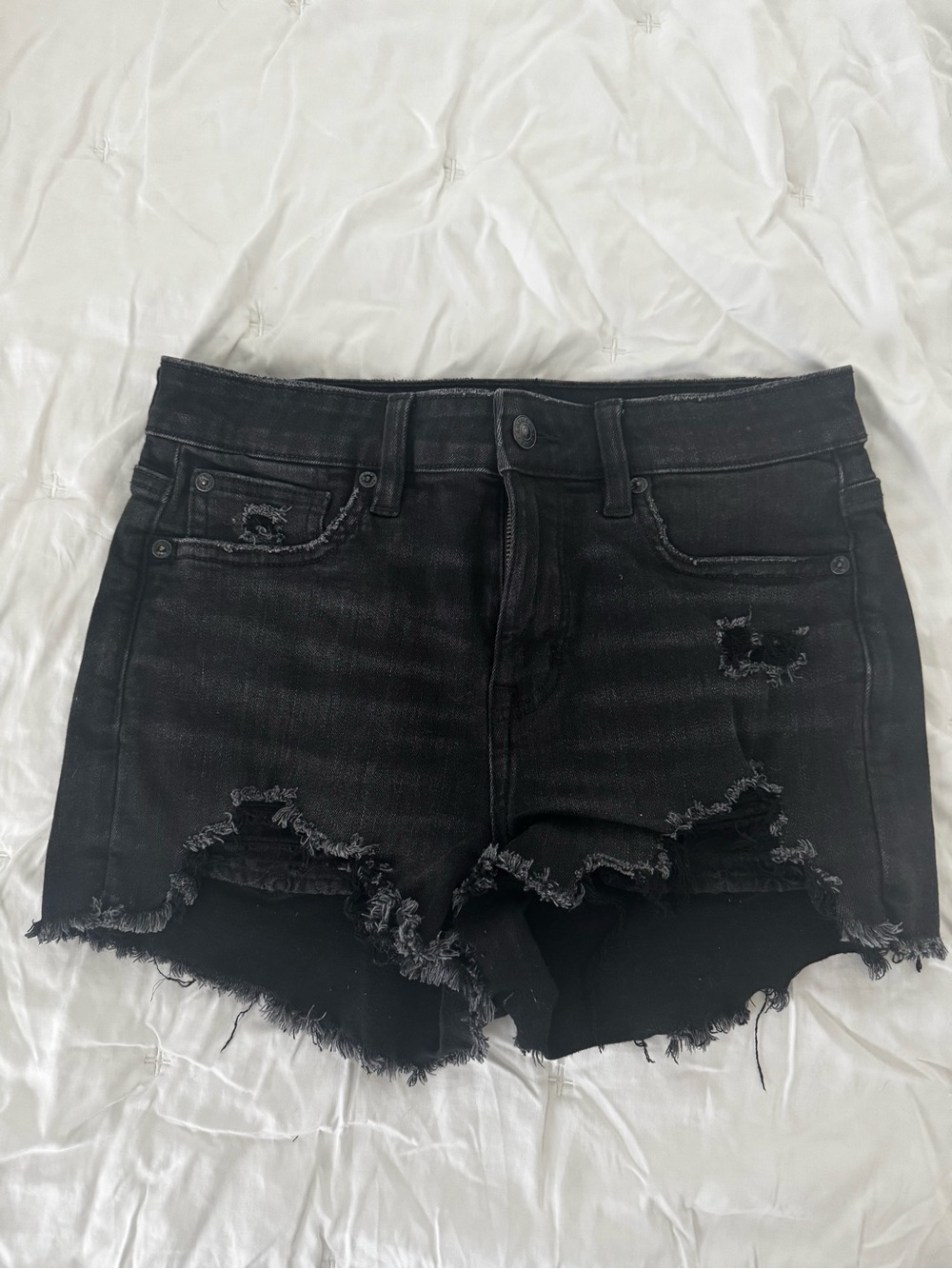 American Eagle Outfitters Black Distressed Denim Cutoff Shorts